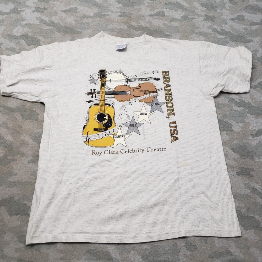VTG Branson USA Shirt Mens XL Gray Roy Clark Celebrity Theatre Single Stitch
